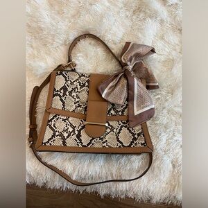 Aldo Animal print Elegant Tan and Brown Handbag with Scarf Accent